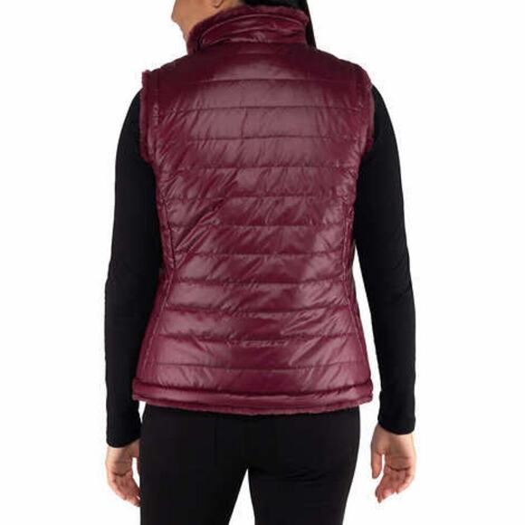 New Nicole Miller Women's Reversible Faux Fur Insulated Quilted Puffer Vest - Picture 3 of 8